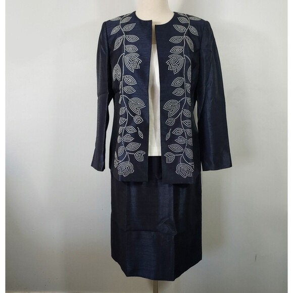 Kasper 3 Piece Skirt Suit Set Women 12P Formal Work Career Office Navy Blue - Picture 2 of 16